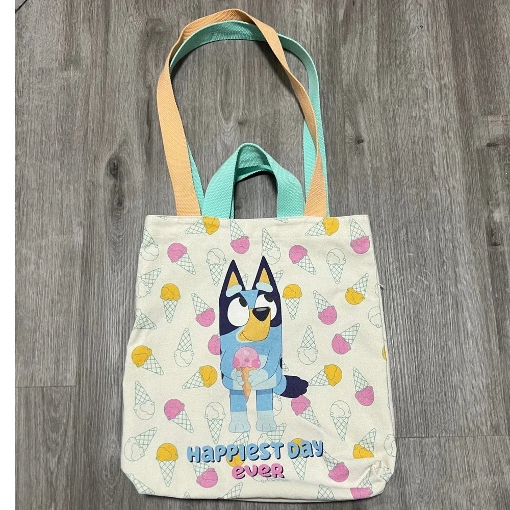 Bluey Happiest Day Ever, ice cream, canvas‎ tote bag